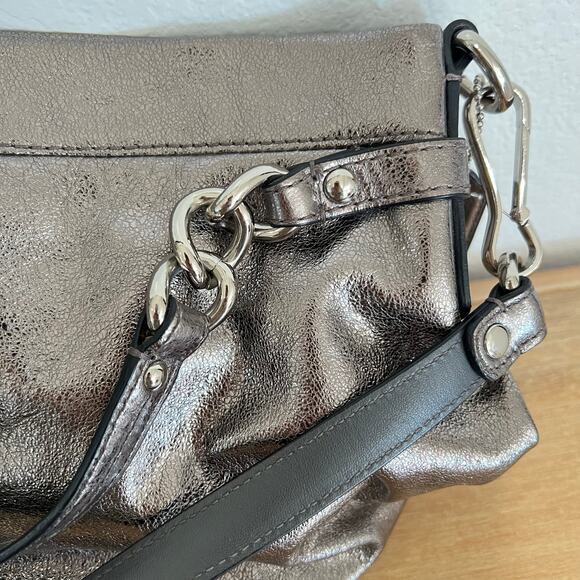 Coach Brooke Metallic Silver Pewter Hobo Shoulder Bag Purse Shiny Y2K - Picture 3 of 9